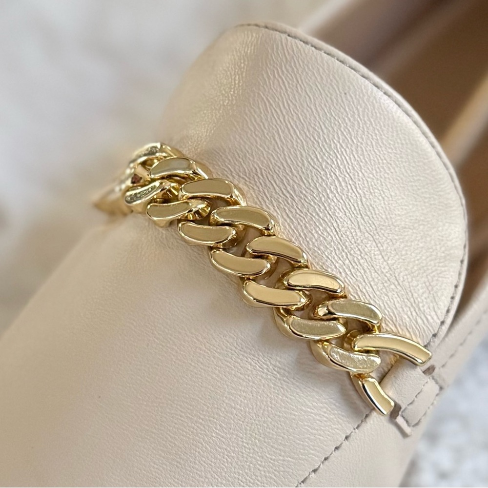 ANN TAYLOR NEW 10 10.5 Chain Leather Loafers in Pearl Shadow • Old Money Classic - Picture 4 of 14